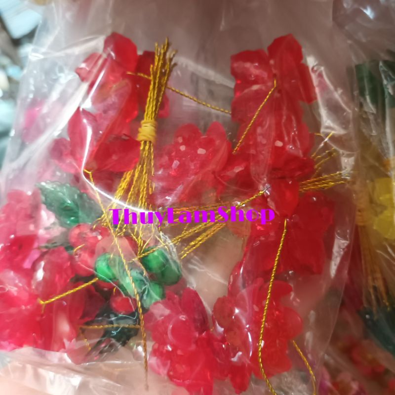 Túi bông mai pha lê làm sẵn nhụy cành làm cây cành vàng lá ngọc