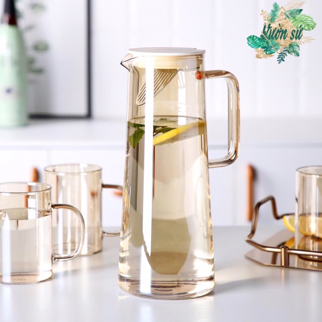 Bình nước thuỷ tinh chịu nhiệt Soda Lime kèm khay cao cấp - VS63