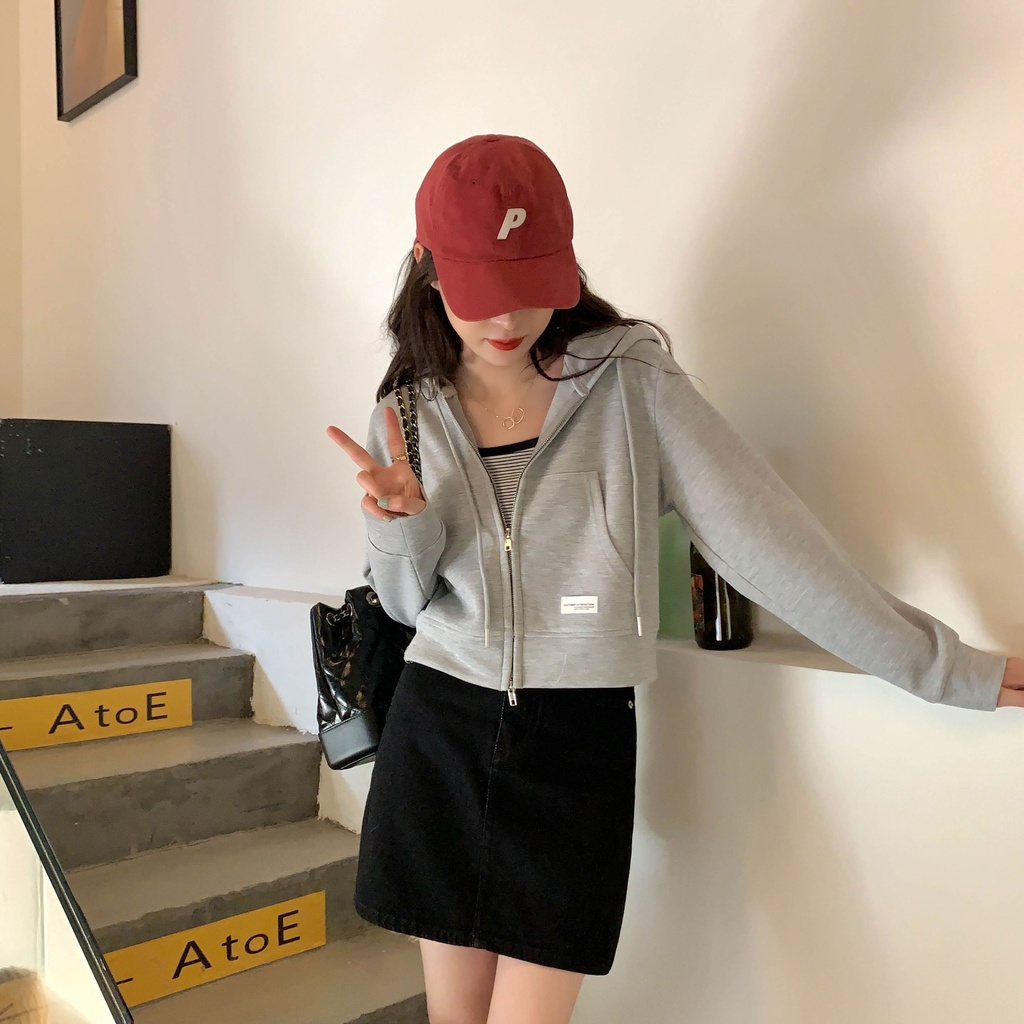 Áo khoác nỉ nữ chất đẹp 2022, áo khoác cardigan hoodie zip tay dài croptop màu hồng, xám, xanh