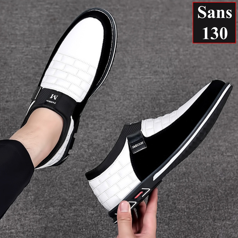 Giày da nam bigsize 52 51 50 49 48 47 46 45 44 43 Sans130 giầy lười không dây đen big size cỡ to lớn đẹp trẻ trung