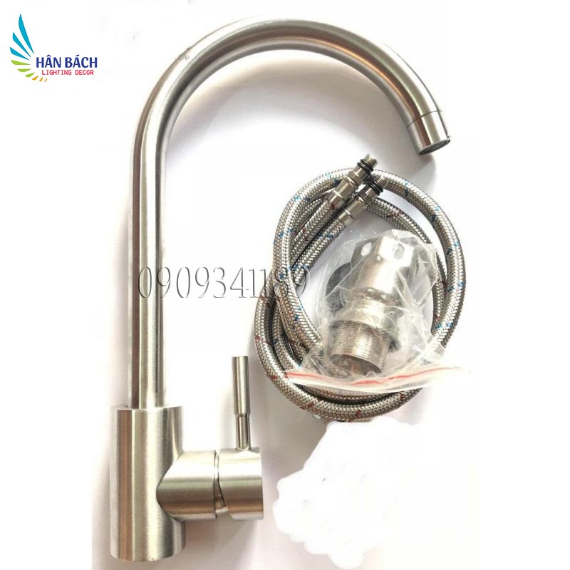 Vòi rửa chén nóng lạnh inox304 cong lớn, vòi rửa bát inox304 nóng lạnh