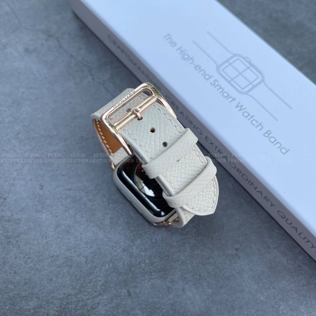 Dây da thủ công Epsom Trắng dành cho Apple Watch, đồng hồ thông minh, đồng hồ cơ