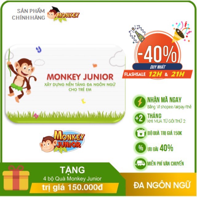 Toàn quốc [E-voucher]  Mã trọn đời học tiếng Anh tại phần mềm Monkey Junior và kèm quà tặng