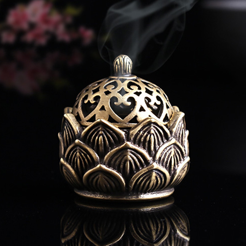 Lư hương bằng đồng thiết kế kiểu hoa sen cổ điển thời trang