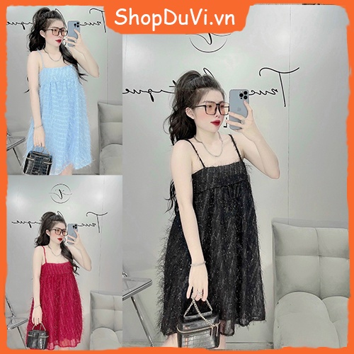 Đầm hai dây babydoll lông vũ cực xinh tôn dáng cho nàng dễ thương