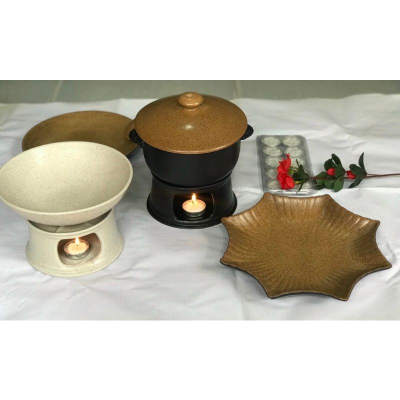 Chân bếp hâm nóng thức ăn bằng sứ tặng 1 vỉ nến