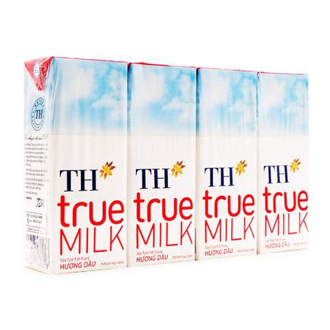 Sữa tươi tiệt trùng TH True Milk hương dâu 180ml - Lốc 4 hộp