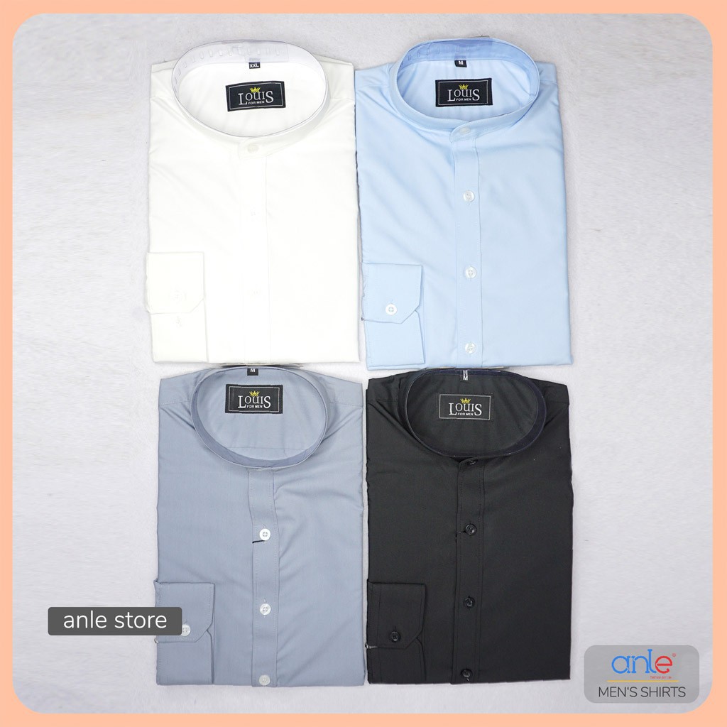 SHOP style  Áo sơ mi nam cổ trụ cổ tàu công sở LOUIS form Hàn Quốc Cotton lụa Xuất Khẩu đẹp cao cấp màu trắng đen