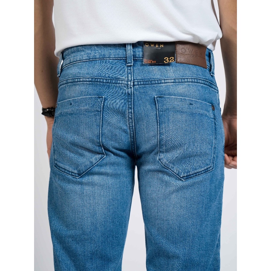 Quần Jean Nam Quần Bò Hàng Hiệu Cao Cấp Owen QJSL23960 Ống Côn Slim Fit Màu Xanh Nhạt Vải Cotton Spandex Đàn Hồi Tốt