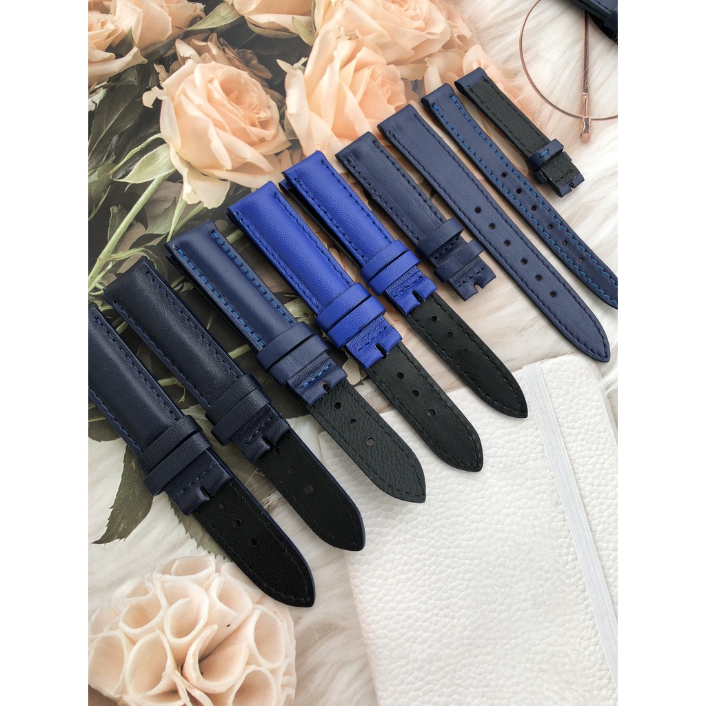 Dây Đồng Hồ Da Bò 100% Màu Xanh Dương Tặng Kèm Chốt Và Đồ Thay Dây