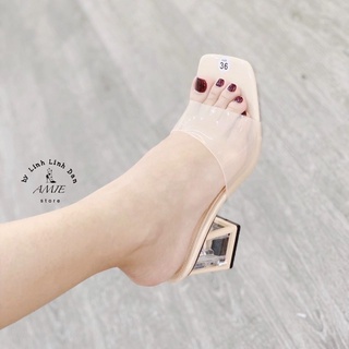 Guốc Gót Trong Quai Trong Mờ