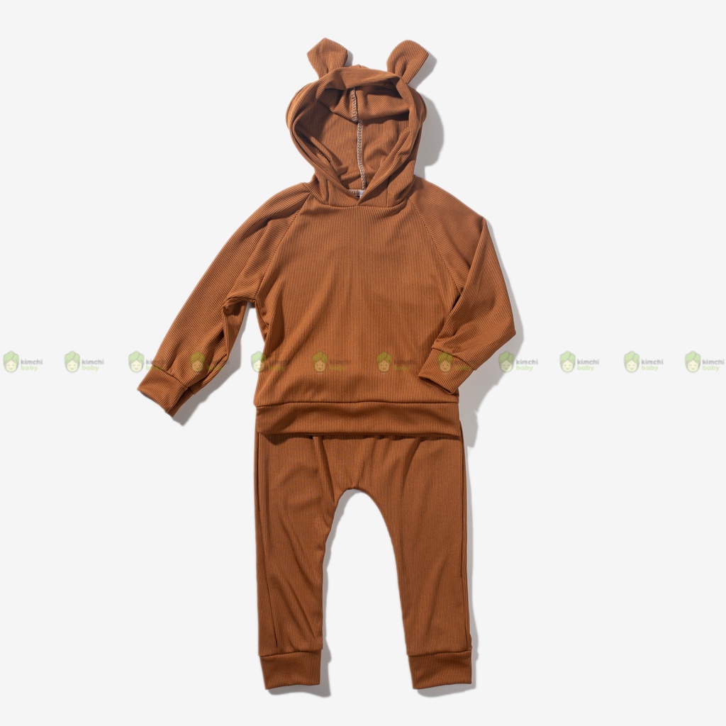 Bộ Dài Tay Len Gân Bé Gái, Bé Trai KIMCHIBABY Hoạ Tiết Tai Thú 3D Dễ Thương, Bộ Quần Áo Trẻ Em Thu Đông CKTD05