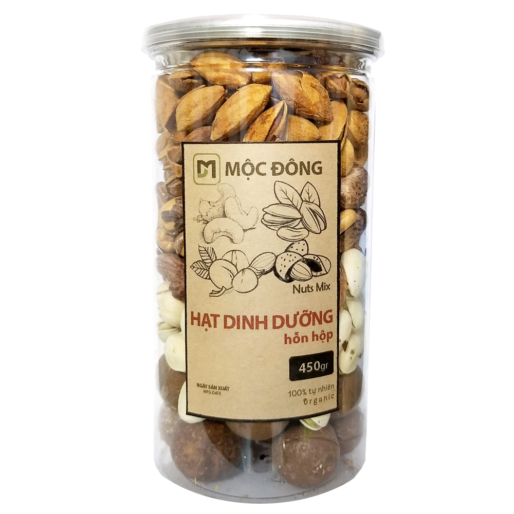 Hộp 450gr mix hạt dinh dưỡng 4 loại hạt macca, hạt điều, hạt hạnh nhân, hạt dẻ cười