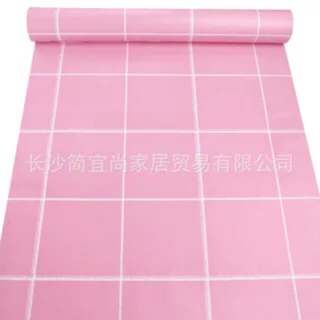 10 m giấy dán tường kẻ ô vuông hồng keo sẵn khổ 45 cm