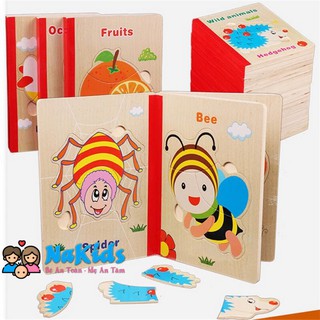 [NaKids] Sách Ghép Hình Động Vật Bằng Gỗ Tự Nhiên Cho Bé Từ 4 Tuổi