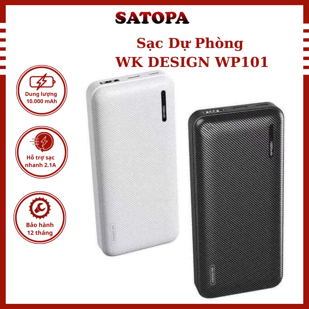 Sạc dự phòng 10000 mAh WK DESIGN WP101 pin sạc hỗ trợ sạc nhanh 2.1A 2 cổng dùng cho iphone androi - SATOPA OFFICIAL