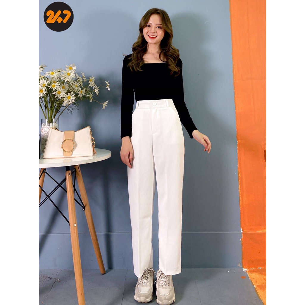 Quần culottes rộng cạp cao khoá trước 1 khuy