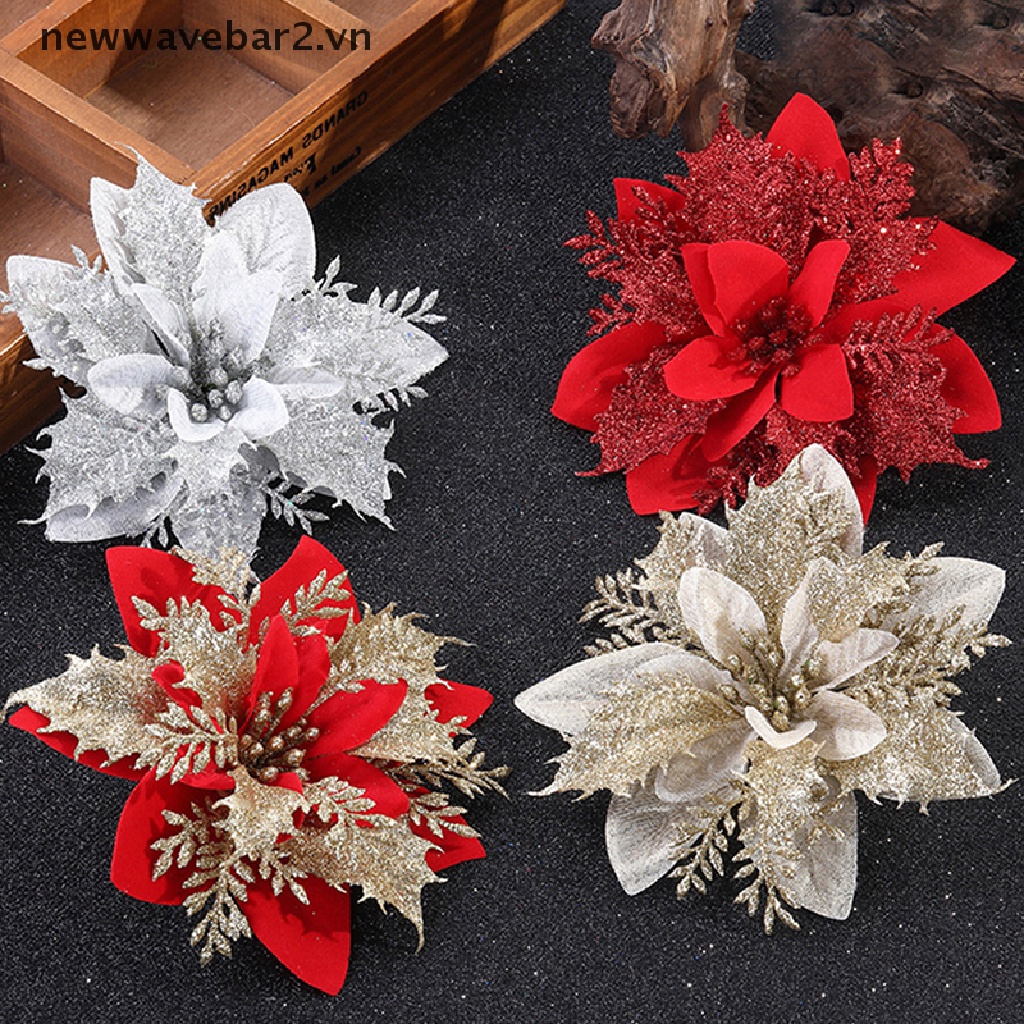 Bộ 2 Bông Hoa Giả Lấp Lánh Trang Trí Cây Thông Giáng Sinh
