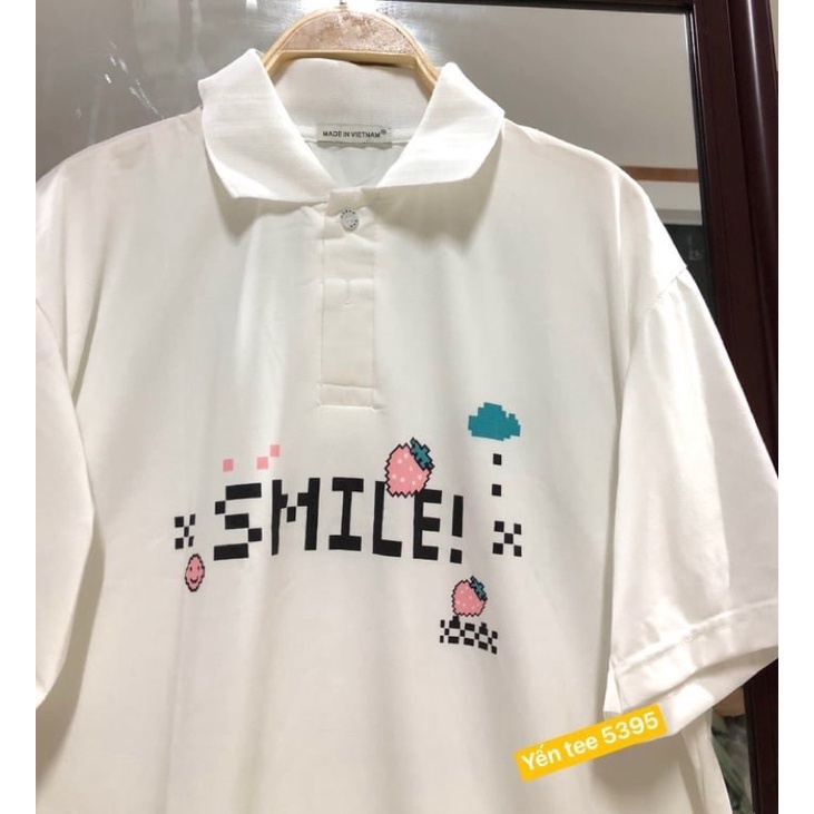 áo cổ đức in chữ SMILE