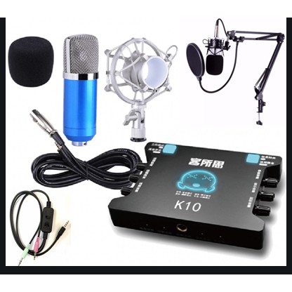 Bộ Micro thu âm Live Stream BM900 + Sound Card K10   tieng anh   2020  và phụ kiện