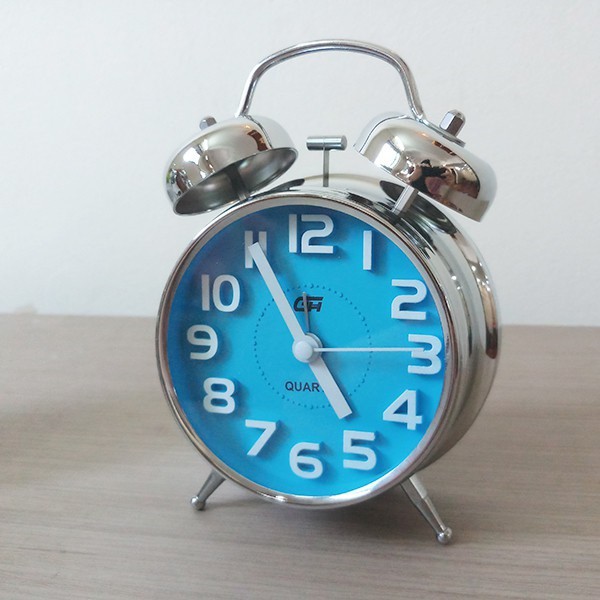Đồng Hồ Để Bàn Báo Thức Inox GH chuông to sang trọng cho phòng ngủ phòng khách kim trôi không gây tiếng động