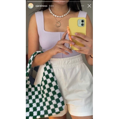 Túi len Checkered- túi len caro handmade