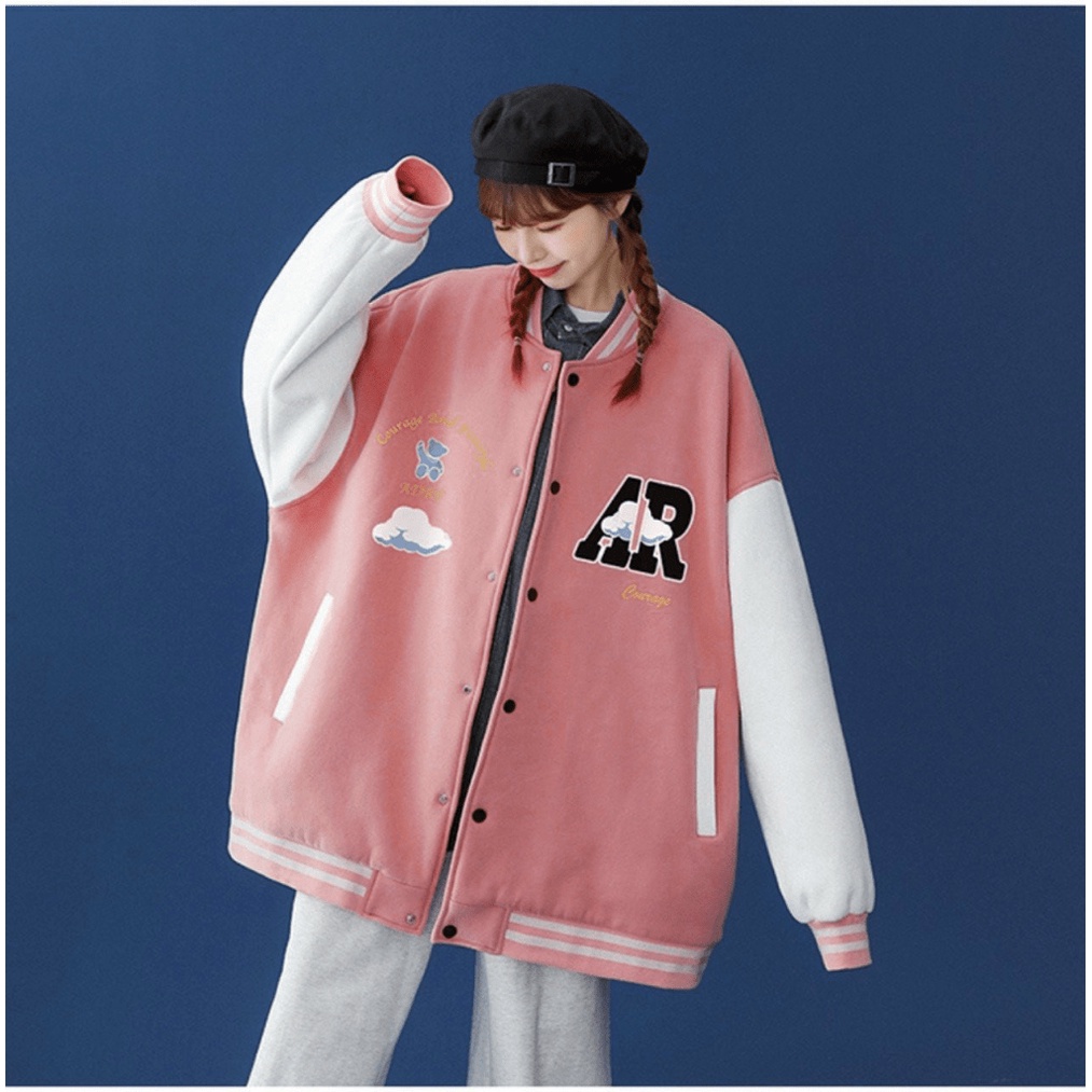 ÁO KHOÁC BOMBER NAM NỮ HỌA TIẾT ĐÁM MÂY AR  PHỐI TAY TRẮNG SIÊU XINH