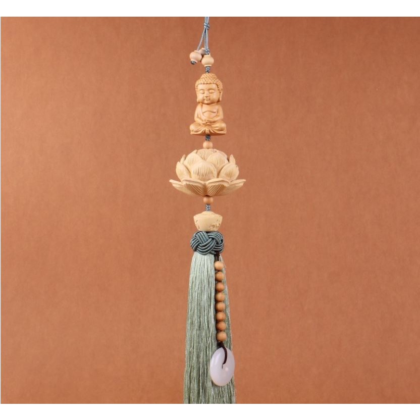 Dây Treo Khánh Phật Tọa Liên Hoa, Dây Treo Phật Sen Gỗ Hoàng Dương Trang Trí Ô Tô,Toả mùi thơm nhẹ