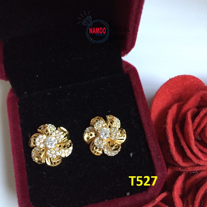 Khuyên Tai Đính Đá Nữ T527, Khuyên tai Hoa Mai mạ Vàng Namoo jewelry