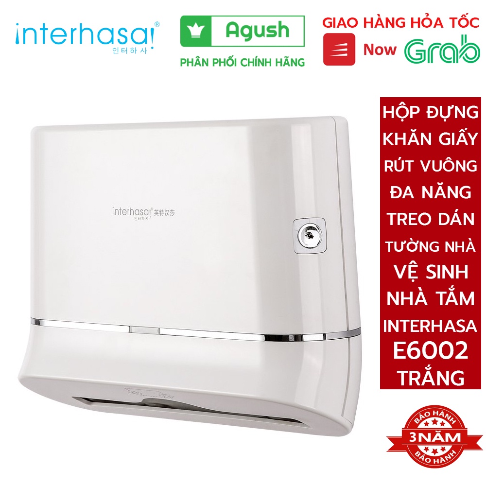 Hộp đựng khăn giấy rút vuông treo dán tường INTERHASA E6002 đa năng tiện lợi nhựa sang trọng nhà tắm vệ sinh toilet