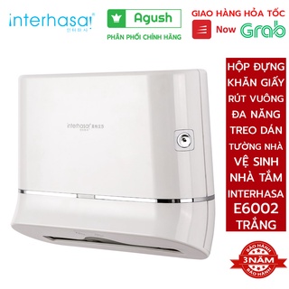 Hộp đựng khăn giấy lau tay treo dán gắn tường không khoan INTERHASA E-6002 trắng bền chống nước nhà tắm vệ sinh toilet