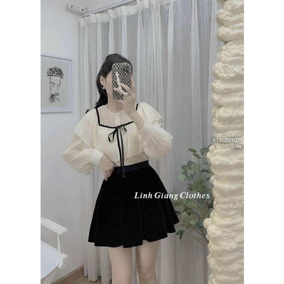 Áo sơ mi viền nơ vuông