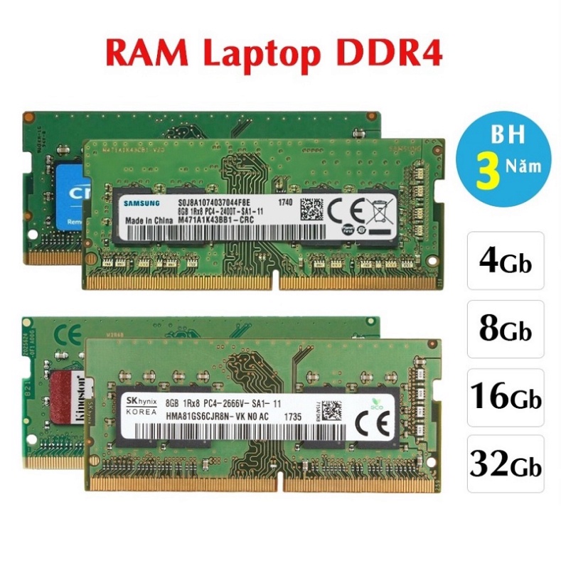Ram laptop DDR4 16G 8G 4G Bus 2133 2400 2666 3200 nhiều hãng Hàng Chính Hãng - Bảo Hành 3 Năm