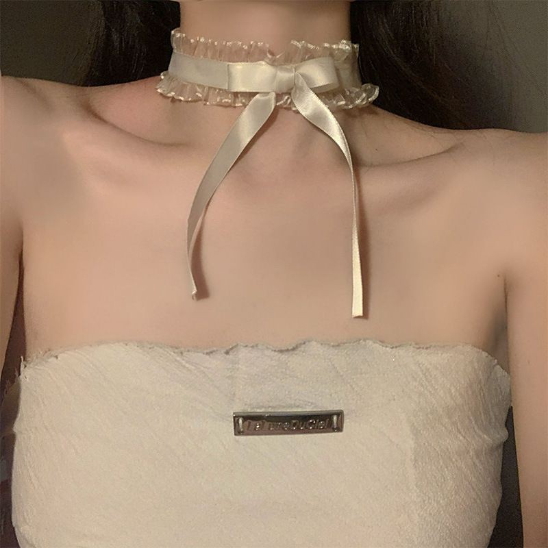 Vòng cổ chocker nữ vải bèo rúm thắt nơ siêu dễ thương