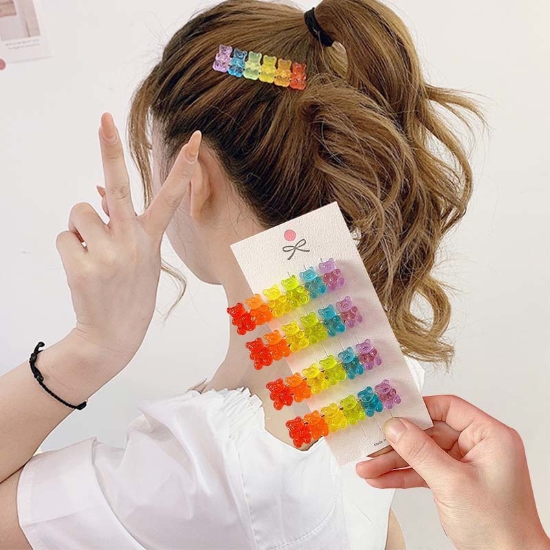 Kẹp Tóc Nhiều Màu Sắc Họa Tiết Gấu Hoạt Hình Dễ Thương Cho Nữ