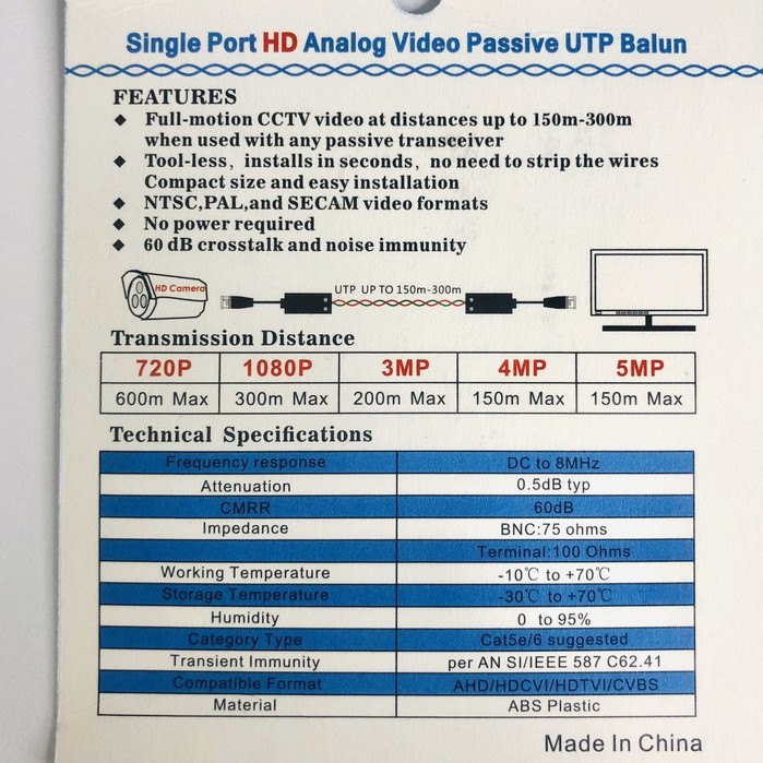 Video Balun UTP 5MP- 1080p hỗ camera AHD/CVI/TVI khoảng cách lên tới 600m