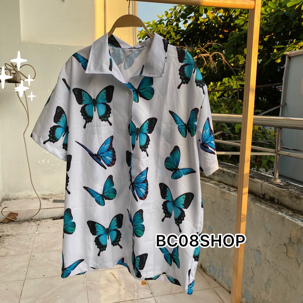 Áo Sơ Mi BƯỚM unisex dáng rộng chất vải lụa dầy cao cấp có size BC078