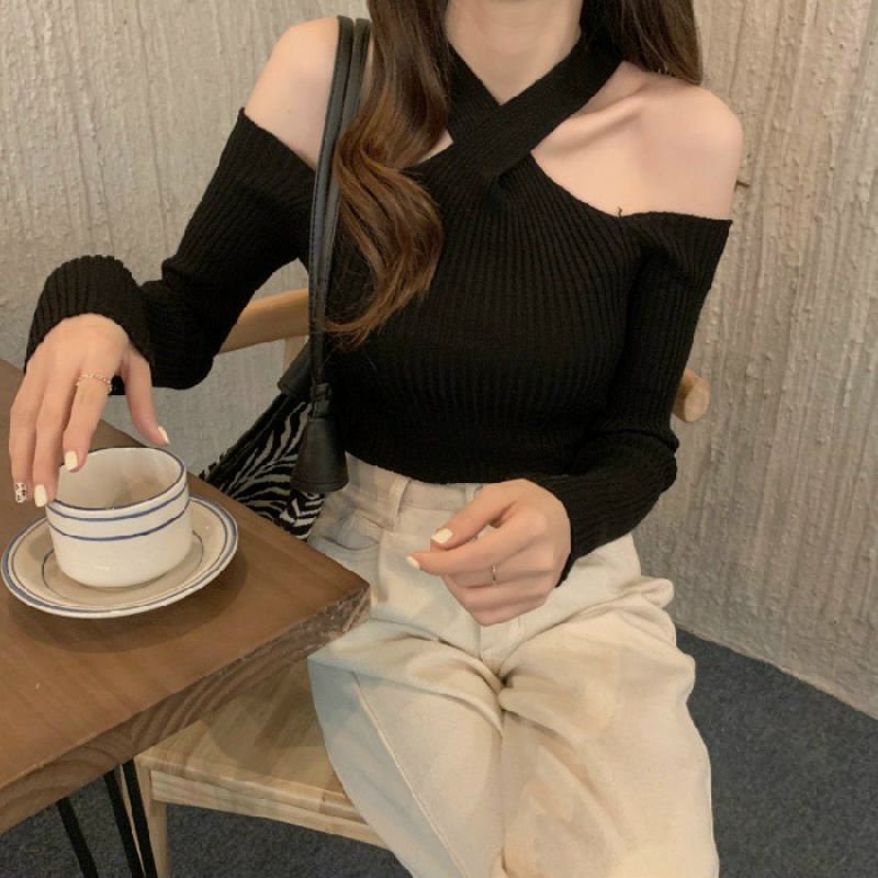 ÁO THUN GÂN NỮ TAY DÀI KHOÉT VAI CỔ CHÉO #ÁO_NỮ