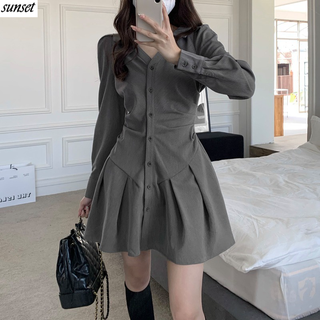 sunset    Đầm Sơ Mi Dài Tay Cổ Chữ V Thiết Kế Mỏng Thời Trang Xuân Thu Phong Cách Mới  Dành Cho Nữ