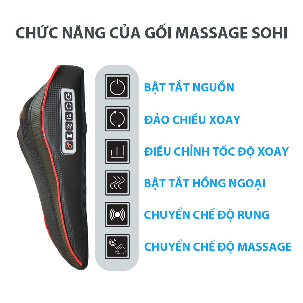 Gối massage hồng ngoại cổ vai gáy Sohi YQ-6 gối massage có rung bảo hành 12 tháng
