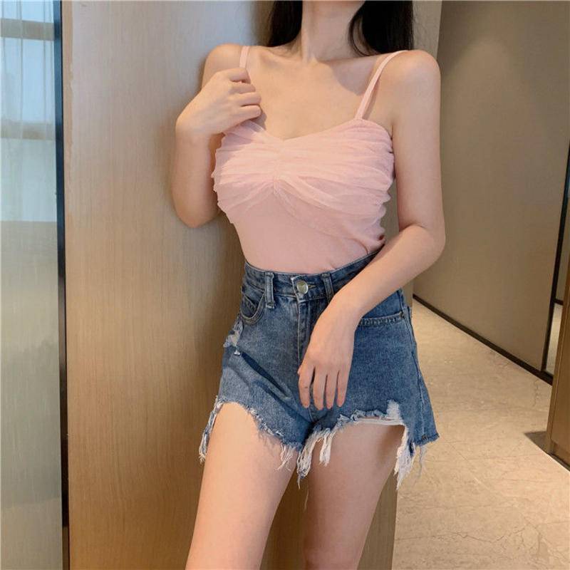 Áo Dệt Kim Hai Dây Phối Lưới Quyến Rũ Thời Trang Cho Nữ