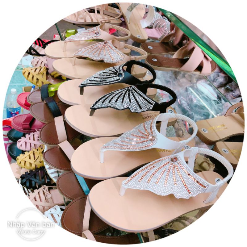 Sandal quai đính đá quai kẹp màu đen