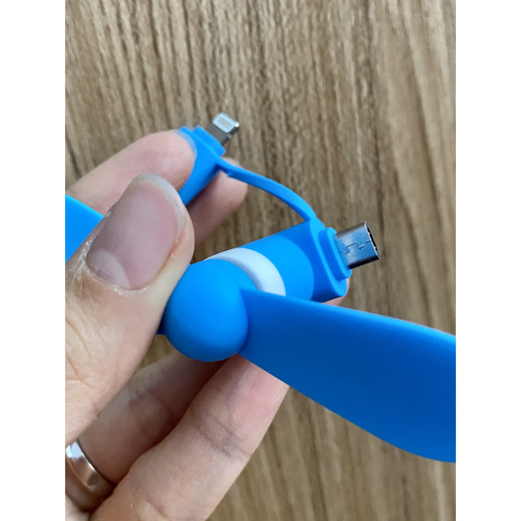 Quạt mini cổng USB 2 cánh tháo rời cắm điện thoại giúp làm mát với 2 đầu dành cho Iphone và Android