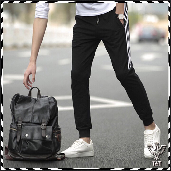 Quần jogger thun poly phối 3 sọc