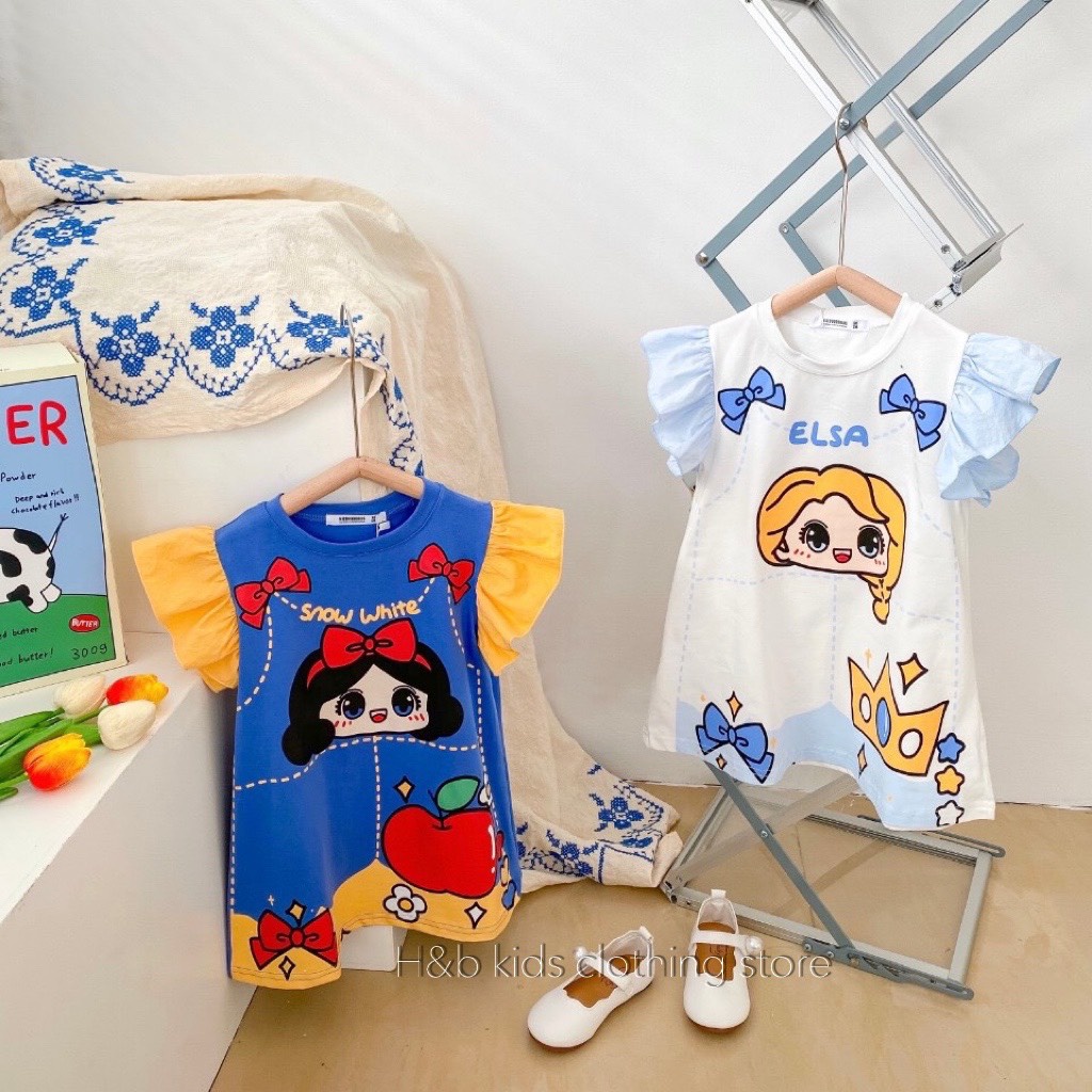 Đầm váy cho bé gái in 3D hình họa tiết đáng yêu size 10kg đến 20kg-Đầm cho bé gái 100% cotton thoáng mát cho bé