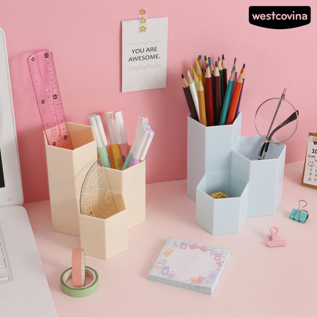 [Hot]✍Giá Đỡ Bút 3 Ngăn Hình Lục Giác Tiết Kiệm Không Gian Tiện Dụng