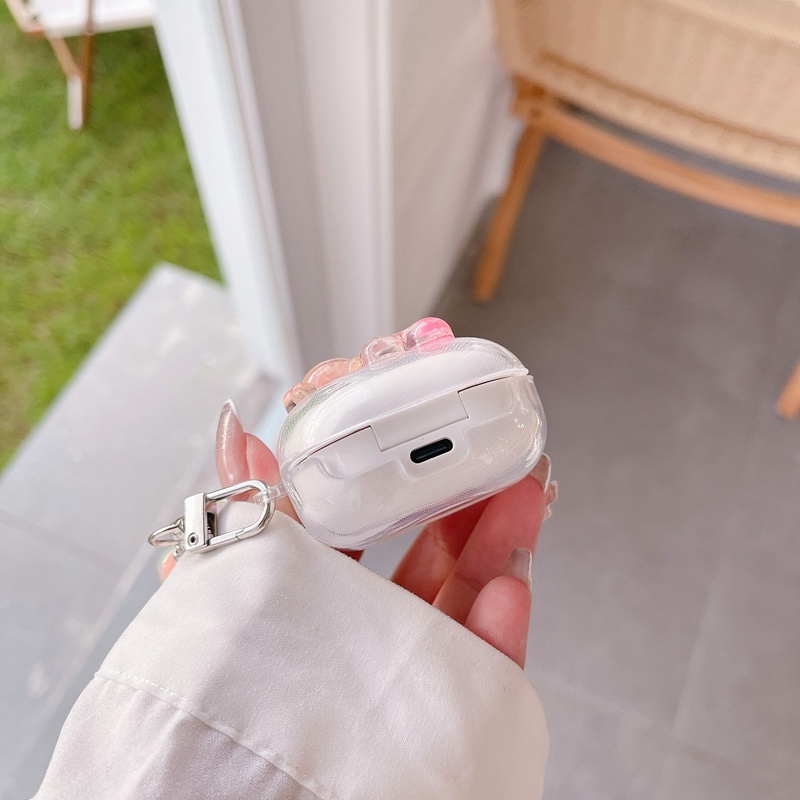 Vỏ Bảo Vệ Hộp Sạc Tai Nghe Samsung Galaxy Buds Live / Buds Pro / Buds 2 Màu Trong Suốt Gắn Dây Đeo Hình Gấu Dễ Thương Cho Buds2 Pro