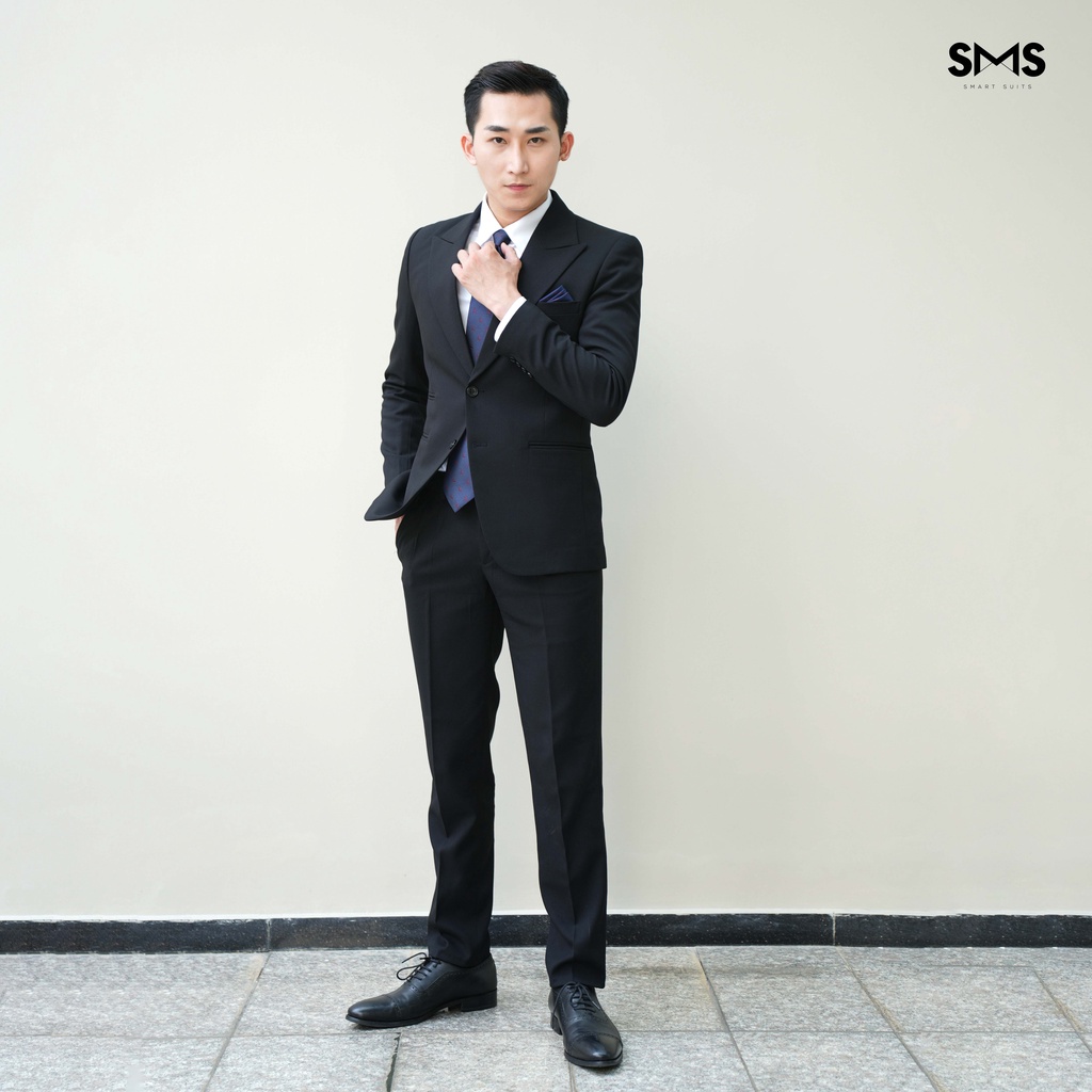 Vest nam đen trơn 2 khuy 3 túi phối quần sidetab, suits sartorial, chuẩn form Smart Suits