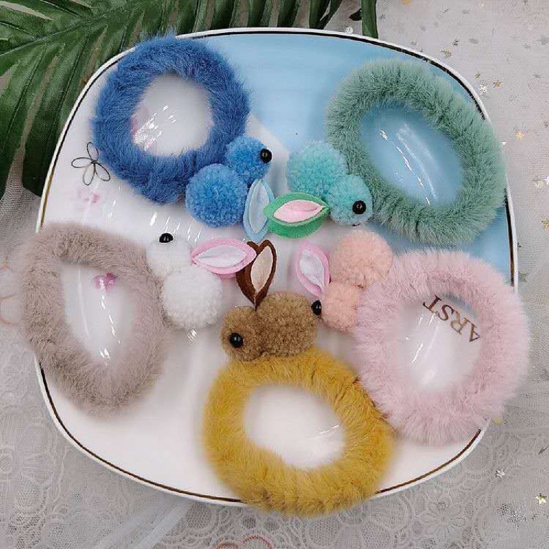 KLA04-Dây buộc tóc  Scrunchies bằng vải lông hình thỏ dễ thương