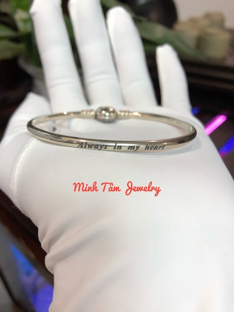 Vòng cứng bạc Thái khoá tim gắn đá Silver S925